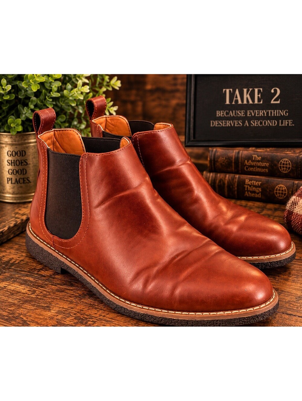 Deer Stags Men’s 6M Chelsea Boots Cognac Brown Memory Foam Dress Casual